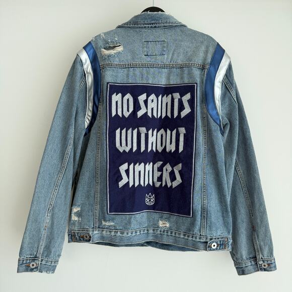 Cult of Individuality Denim Jacket Mens XXL No Saints Without Sinners Distressed - Picture 1 of 11